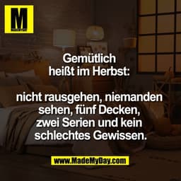 Gemütlich 
heißt im Herbst: 

nicht rausgehen, niemanden 
sehen, fünf Decken, 
zwei Serien und kein 
schlechtes Gewissen