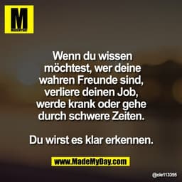 Wenn du wissen
möchtest, wer deine
wahren Freunde sind, 
verliere deinen Job, 
werde krank oder gehe 
durch schwere Zeit