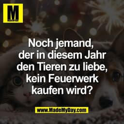 Noch jemand, 
der in diesem Jahr
den Tieren zu liebe,
kein Feuerwerk
kaufen wird?