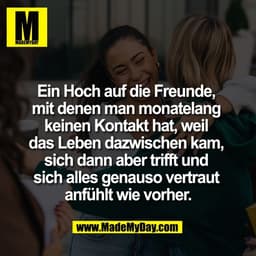 Ein Hoch auf die Freunde, 
mit denen man monatelang 
keinen Kontakt hat, weil 
das Leben dazwischen kam, 
sich dann aber