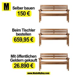 Selber bauen
150 €

Beim Tischler bestellen
659,95 €

Mit öffentlichen Geldern gekauft
26.890 €

(BILD)
