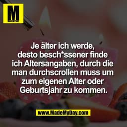 Je älter ich werde, 
desto besch*ssener finde 
ich Altersangaben, durch die 
man durchscrollen muss um 
zum eigenen Alte