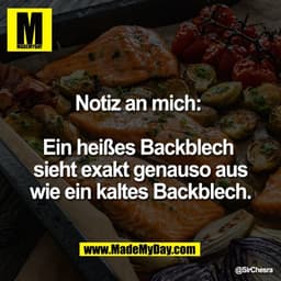 Notiz an mich: 

Ein heißes Backblech 
sieht exakt genauso aus
wie ein kaltes Backblech.