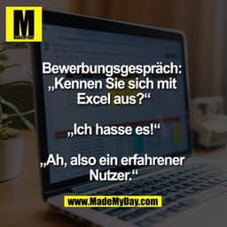 Bewerbungsgespräch: 
„Kennen Sie sich mit 
Excel aus?“

„Ich hasse es!“

„Ah, also ein erfahrener 
Nutzer.“