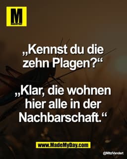 „Kennst du die 
zehn Plagen?“ 

„Klar, die wohnen 
hier alle in der 
Nachbarschaft.“ 