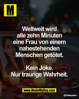 Weltweit wird 
alle zehn Minuten 
eine Frau von einem 
nahestehenden 
Menschen getötet. 

Kein Joke. 
Nur traurige Wahrh
