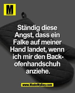 Ständig diese 
Angst, dass ein 
Falke auf meiner 
Hand landet, wenn 
ich mir den Back-
ofenhandschuh 
anziehe.