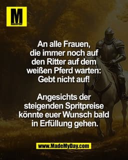 An alle Frauen, 
die immer noch auf 
den Ritter auf dem 
weißen Pferd warten: 
Gebt nicht auf! 

Angesichts der 
steigen