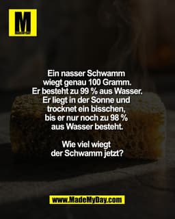 Wenn du 99 Gramm sagst, ist das logisch, aber leider zu 100% falsch. ðŸ§½ðŸŒž