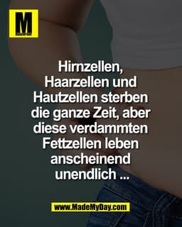 Hirnzellen, 
Haarzellen und 
Hautzellen sterben 
die ganze Zeit, aber 
diese verdammten 
Fettzellen leben 
anscheinend 
