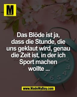 Das Blöde ist ja, 
dass die Stunde, die 
uns geklaut wird, genau 
die Zeit ist, in der ich 
Sport machen 
wollte ...