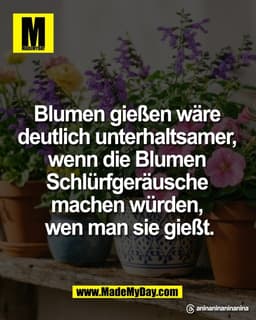 Blumen gießen wäre 
deutlich unterhaltsamer, 
wenn die Blumen 
Schlürfgeräusche 
machen würden, 
wen man sie gießt.

Thr