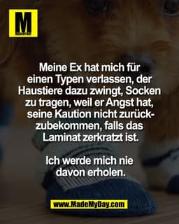 Meine Ex hat mich für 
einen Typen verlassen, der 
Haustiere dazu zwingt, Socken 
zu tragen, weil er Angst hat, 
seine K