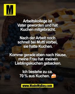 Arbeitskollege ist 
Vater geworden und hat 
Kuchen mitgebracht.

Nach der Arbeit noch 
schnell bei Mutti vorbei, 
sie ha