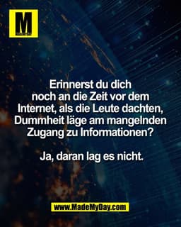 Erinnerst du dich 
noch an die Zeit vor dem 
Internet, als die Leute dachten, 
Dummheit läge am mangelnden 
Zugang zu In