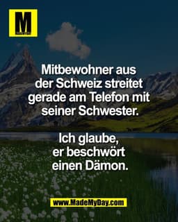 Mitbewohner aus 
der Schweiz streitet 
gerade am Telefon mit 
seiner Schwester.

Ich glaube, 
er beschwört 
einen Dämon.