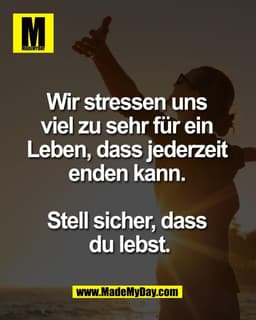 Wir stressen uns 
viel zu sehr für ein 
Leben, dass jederzeit 
enden kann. 

Stell sicher, dass 
du lebst.