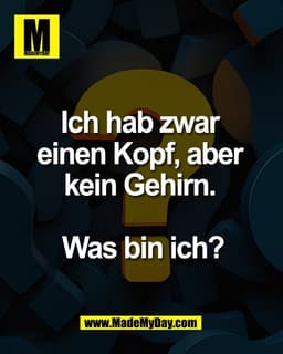 Ich hab zwar 
einen Kopf, aber 
kein Gehirn. 

Was bin ich?