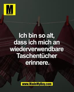 Ich bin so alt, 
dass ich mich an 
wiederverwendbare 
Taschentücher 
erinnere.
