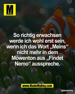 So richtig erwachsen 
werde ich wohl erst sein, 
wenn ich das Wort „Meins“ 
nicht mehr in dem 
Möwenton aus „Findet 
Nem