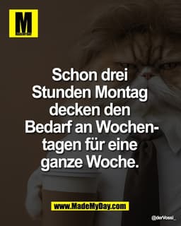 Schon drei 
Stunden Montag 
decken den 
Bedarf an Wochen-
tagen für eine 
ganze Woche.