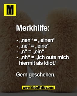Merkhilfe:

- „nen“ = „einen“
- „ne“ = „eine“
- „n“ = „ein“
- „nh“ = „Ich oute mich 
hiermit als Idiot.“

Gern geschehen
