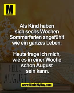 Als Kind haben 
sich sechs Wochen 
Sommerferien angefühlt 
wie ein ganzes Leben. 

Heute frage ich mich, 
wie es in eine