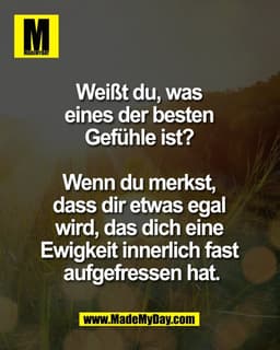 Weißt du, was 
eines der besten 
Gefühle ist? 

Wenn du merkst, 
dass dir etwas egal 
wird, das dich eine 
Ewigkeit inne