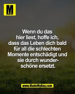 Wenn du das 
hier liest, hoffe ich, 
dass das Leben dich bald 
für all die schlechten 
Momente entschädigt und 
sie durc