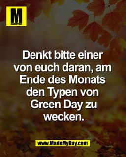 Denkt bitte einer 
von euch daran, am 
Ende des Monats 
den Typen von 
Green Day zu
wecken.