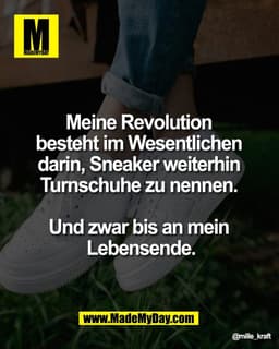 Meine Revolution 
besteht im Wesentlichen 
darin, Sneaker weiterhin 
Turnschuhe zu nennen. 

Und zwar bis an mein 
Leben