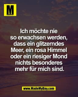 Ich möchte nie 
so erwachsen werden, 
dass ein glitzerndes 
Meer, ein rosa Himmel 
oder ein riesiger Mond 
nichts besond