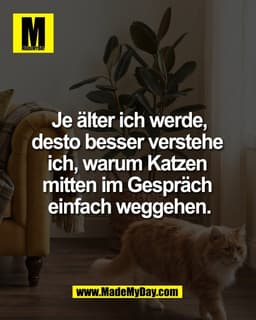 Je älter ich werde,
desto besser verstehe 
ich, warum Katzen 
mitten im Gespräch 
einfach weggehen.