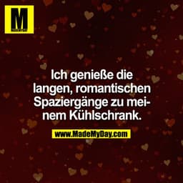 Ich genieße die langen, romantischen Spaziergänge zu meinem Kühlschrank.