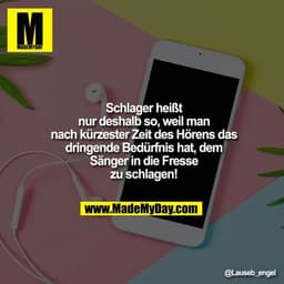 Schlager heißt nur
deshalb so, weil man
nach kürzester Zeit des
Hörens das dringende
Bedürfnis hat, dem
Sänger in die Fr