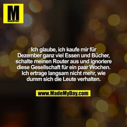 Ich glaube, ich kaufe mir für Dezember ganz viel Essen und Bücher, schalte meinen Router aus und ignoriere diese Gesells