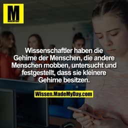 Wissenschaftler haben die Gehirne der Menschen, die andere Menschen mobben, untersucht und festgestellt, dass sie kleine
