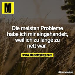 Die meisten Probleme
habe ich mir eingehandelt,
weil ich zu lange zu
nett war.