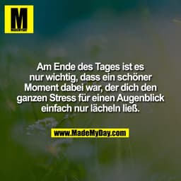 Am Ende des Tages ist es
nur wichtig, dass ein schöner
Moment dabei war, der dich den
ganzen Stress für einen Augenblick
