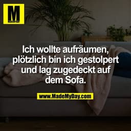 Ich wollte aufräumen,
plötzlich bin ich gestolpert
und lag zugedeckt auf
dem Sofa.