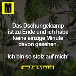 Das Dschungelcamp
ist zu Ende und ich habe
keine einzige Minute
davon gesehen.
Ich bin so stolz auf mich!