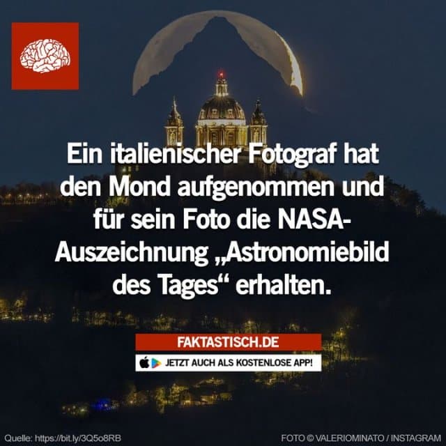 Das Bild zeigt den Mond in perfekter Linie mit der Kuppel der Basilika von Superga und dem Gipfel des Monviso, dem höchsten Berg der Cottischen Alpen 😍 📲 Mehr Fakten gibt es in unserer kostenlosen App (Download im App Store oder Play Store) - Inspiration, Zitate & Sprüche | MadeMyDay | Jetzt entdecken & teilen Das Bild zeigt den Mond in perfekter Linie mit der Kuppel der Basilika von Superga und dem Gipfel des Monviso, dem höchsten Berg der Cottischen Alpen 😍 📲 Mehr Fakten gibt es in unserer kostenlosen App (Download im App Store oder Play Store) - Inspirierendes Zitat mit Bild