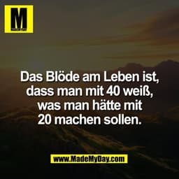 Das Blöde am Leben ist,
dass man mit 40 weiß,
was man hätte mit
20 machen sollen.