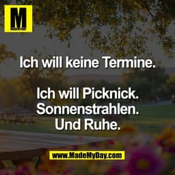 Ich will keine Termine.
Ich will Picknick.
Sonnenstrahlen.
Und Ruhe.