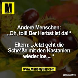 Andere Menschen:
„Oh, toll! Der Herbst ist da!“
Eltern: „Jetzt geht die
Sche*ße mit den Kastanien
wieder los ...“